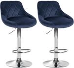 CLP 2er Set Barhocker Lazio Samt Blau/Chrom