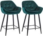 CLP 2er Set Barhocker Gibson Samt Sitzh&ouml;he 76 cm Dunkelgr&uuml;n