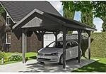 Satteldach-Carport Wallgau Schiefergrau 380 x 500 cm schwarze Schindeln