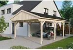Skan Holz Carport Fichtelberg 423 cm x 808 cm Schwarze Schindeln Natur