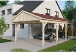 Skan Holz Carport Fichtelberg 423 cm x 808 cm Rote Schindeln Natur