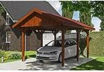 Satteldach-Carport Wallgau Nussbaum 380 x 500 cm rote Schindeln