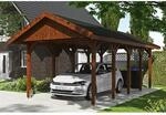 Satteldach-Carport Wallgau Nussbaum 380 x 750 cm schwarze Schindeln