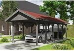 Satteldach-Carport Wallgau Schiefergrau 380 x 900 cm rote Schindeln