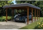 Skan Holz Carport Spreewald 396 cm x 741 cm schwarze Blende Nussbaum