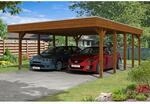 Skan Holz Doppelcarport Holz Nussbaum 557 cm x 708 cm