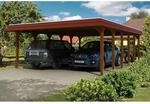 Skan Holz Carport Spreewald 585 cm x 893 cm rote Blende Nussbaum