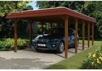 Skan Holz Carport Spreewald 396 cm x 741 cm rote Blende Nussbaum