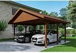 Satteldach-Carport Wallgau 620 x 500 cm Nussbaum rote Schindeln