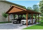 Satteldach-Carport Wallgau Nussbaum 620 x 600 cm schwarze Schindeln