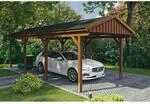 Skan Holz Carport Fichtelberg 317 cm x 808 cm Schwarze Schindeln Nussbaum