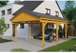 Skan Holz Carport Fichtelberg 423 cm x 808 cm Dachlattung Eiche Hell