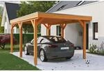 Skan Holz Carport Grunewald 321 cm x 554 cm mit Aluminiumdach Eiche Hell