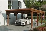 Skan Holz Carport Grunewald 427 cm x 796 cm mit EPDM-Dach Nussbaum