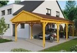 Skan Holz Carport Fichtelberg 423 cm x 808 cm Rote Schindeln Eiche Hell