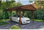 Skan Holz Carport Fichtelberg 317 cm x 566 cm Rote Schindeln Nussbaum