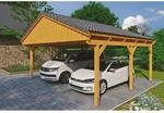 Skan Holz Carport Fichtelberg 618 cm x 566 cm Dachlattung Eiche Hell