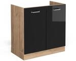 Vicco Sp&uuml;lenunterschrank R-Line Schwarz Hochglanz Goldkraft Eiche 80 cm ohne