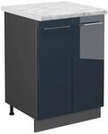 Vicco K&uuml;chenunterschrank Fame-Line DunkelBlau Hochglanz Anthrazit 60 cm AP...