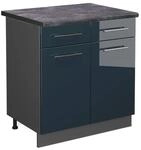 Vicco K&uuml;chenunterschrank Fame-Line DunkelBlau Hochglanz Anthrazit 80 cm AP...