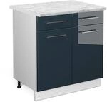 Vicco K&uuml;chenunterschrank Fame-Line Dunkelblau Hochglanz/Wei&szlig; 80 cm AP Marmor