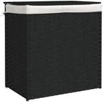 vidaXL W&auml;schekorb mit 2 F&auml;chern Schwarz 53x35x57 cm Poly Rattan 372037