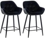 CLP 2er Set Barhocker Gibson Samt Sitzh&ouml;he 76 cm Schwarz