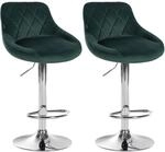 CLP 2er Set Barhocker Lazio Samt Dunkelgr&uuml;n/Chrom
