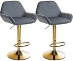 CLP 2er Set Barhocker Braga Gold Samt Dunkelgrau
