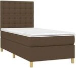 vidaXL Boxspringbett mit Matratze & LED Dunkelbraun 100x200 cm Stoff 3135736