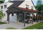 Skan Holz Carport Fichtelberg 423 cm x 808 cm Rote Schindeln Schiefergrau