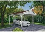 Skan Holz Carport Fichtelberg 317 cm x 566 cm Rote Schindeln Wei&szlig;