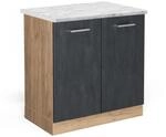Vicco Sp&uuml;lenunterschrank R-Line Schwarz Beton Goldkraft Eiche 80 cm AP Marmor