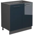 Vicco Sp&uuml;lenunterschrank Fame-Line Dunkelblau Hochglanz 80 cm mit Regal ohne