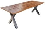 SAM Esstisch Baumkante Massiv Mango Natur 260 x 100 Silber X-Gestell DORA