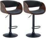 CLP 2er Set Barhocker Portmore Kunstleder Metall Matt Schwarz/Walnuss/Schwarz