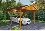 Skan Holz Carport Fichtelberg 317 cm x 566 cm Rote Schindeln Eiche Hell