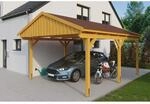 Skan Holz Carport Fichtelberg 423 cm x 566 cm Rote Schindeln Eiche Hell