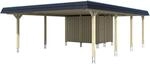 Skan Holz Doppelcarport Wendland Wei&szlig; +Anbau 630x879 cm Alu-Dach Blende Schwarz