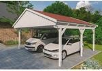 Skan Holz Carport Fichtelberg 618 cm x 566 cm Rote Schindeln Wei&szlig;
