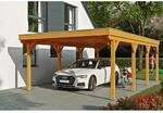 Skan Holz Carport Grunewald 427 cm x 796 cm mit Aluminiumdach Eiche Hell