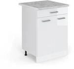 Vicco K&uuml;chenunterschrank R-Line Wei&szlig; Hochglanz/Wei&szlig; 60 cm mit Schublade AP Marmor
