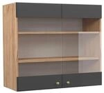 Vicco K&uuml;chenglasschrank Fame-Line Anthrazit-Gold/Goldkraft Eiche 80 cm