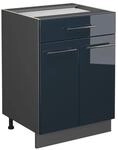 Vicco K&uuml;chenunterschrank Fame-Line DunkelBlau Hochglanz Anthrazit 60 cm mit