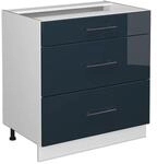 Vicco K&uuml;chenunterschrank Fame-Line Dunkelblau Hochglanz/Wei&szlig; 80 cm mit 3...