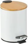 Relaxdays Badm&uuml;lleimer Eisen Bambus Wei&szlig; Rutschfest Soft-Close 22,5 cm x 17 cm x 23