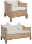 vidaXL 2-Tlg Sofagarnitur mit Kissen Natur Rattan 278614