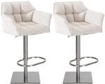 CLP 2er Set Barhocker Damaso Stoffbezug Wei&szlig;/Edelstahl