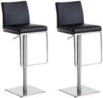 CLP 2er Set Barhocker Panama Kunstlederbezug Schwarz/Edelstahl