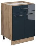 Vicco K&uuml;chenunterschrank Fame-Line DunkelBlau Hochglanz Goldkraft Eiche 60 cm mit